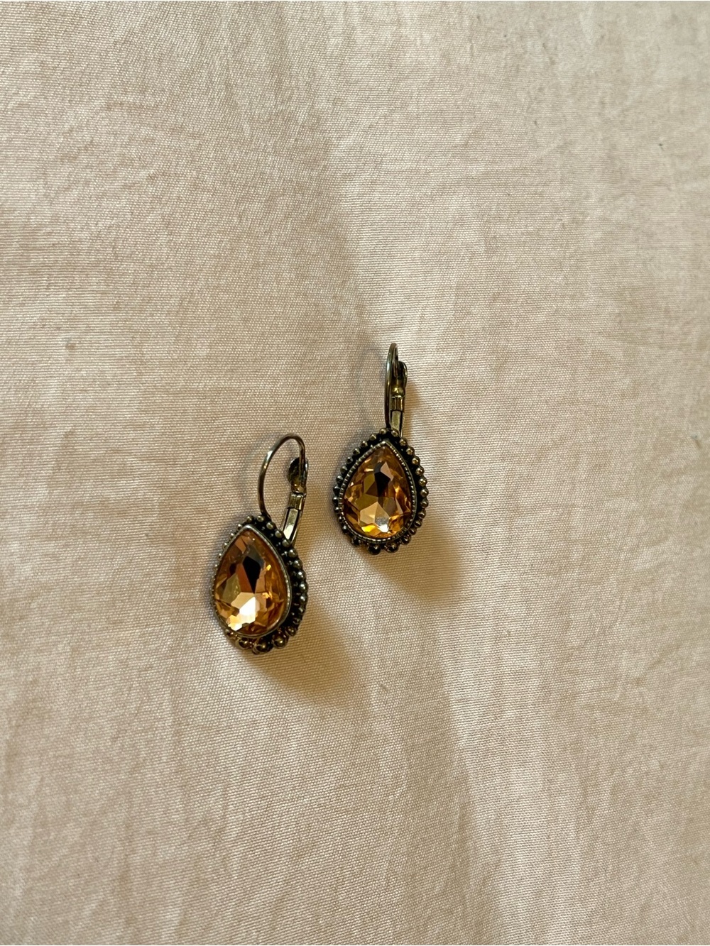Teardrop Antique Brass Drop Earrings - Gold Color